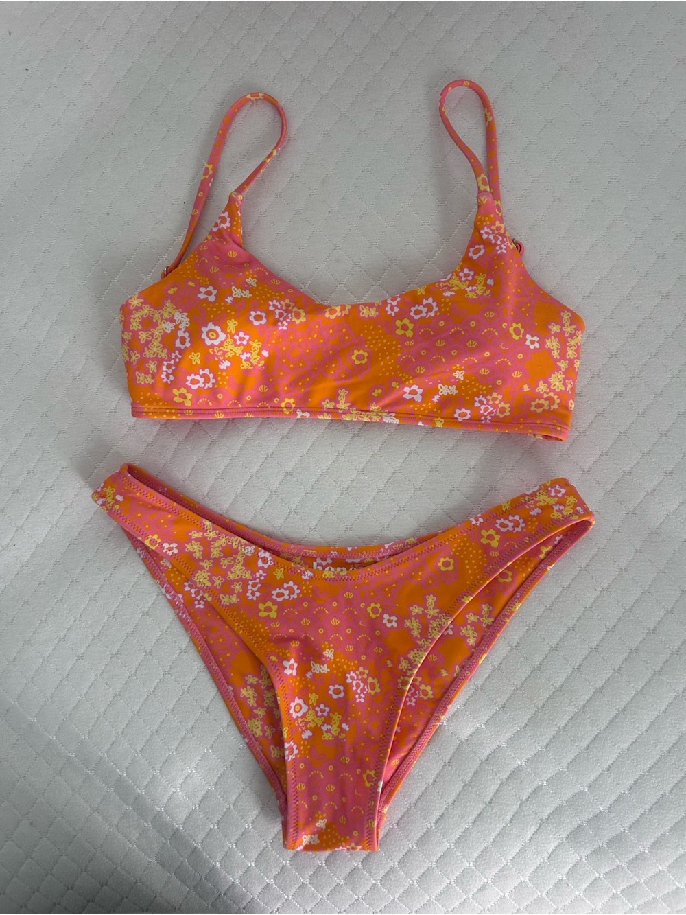 Floral Orange-Pink Bikini Set – Women's Two-Piece Swimwear